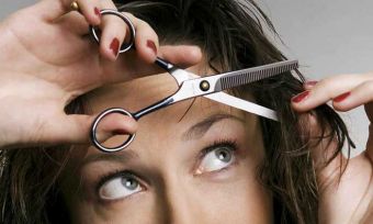 Women cutting hair