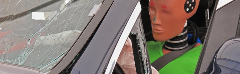 Detail of a simulated car accident.