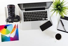 photography work space on top view